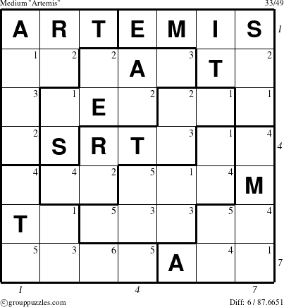 The grouppuzzles.com Medium Artemis puzzle for , suitable for printing, with all 6 steps marked