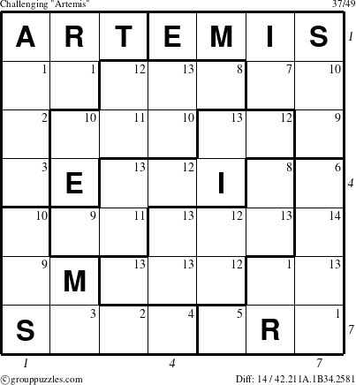 The grouppuzzles.com Challenging Artemis puzzle for  with all 14 steps marked