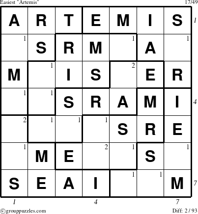 The grouppuzzles.com Easiest Artemis puzzle for , suitable for printing, with all 2 steps marked