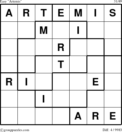 The grouppuzzles.com Easy Artemis puzzle for 