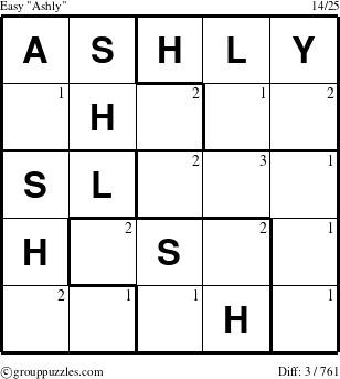 The grouppuzzles.com Easy Ashly puzzle for  with the first 3 steps marked