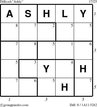 The grouppuzzles.com Difficult Ashly puzzle for , suitable for printing, with all 8 steps marked