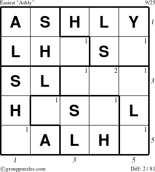 The grouppuzzles.com Easiest Ashly puzzle for  with all 2 steps marked