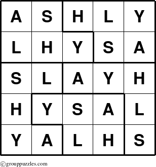 The grouppuzzles.com Answer grid for the Ashly puzzle for 