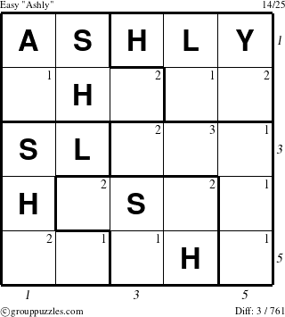 The grouppuzzles.com Easy Ashly puzzle for  with all 3 steps marked