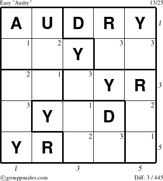 The grouppuzzles.com Easy Audry puzzle for  with all 3 steps marked