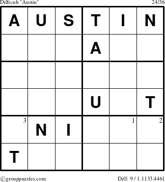 The grouppuzzles.com Difficult Austin puzzle for  with the first 3 steps marked