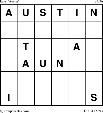 The grouppuzzles.com Easy Austin puzzle for 