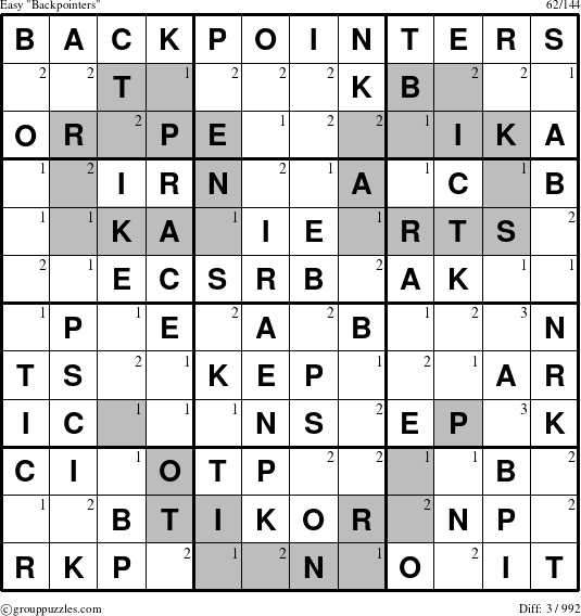 The grouppuzzles.com Easy Backpointers puzzle for  with the first 3 steps marked