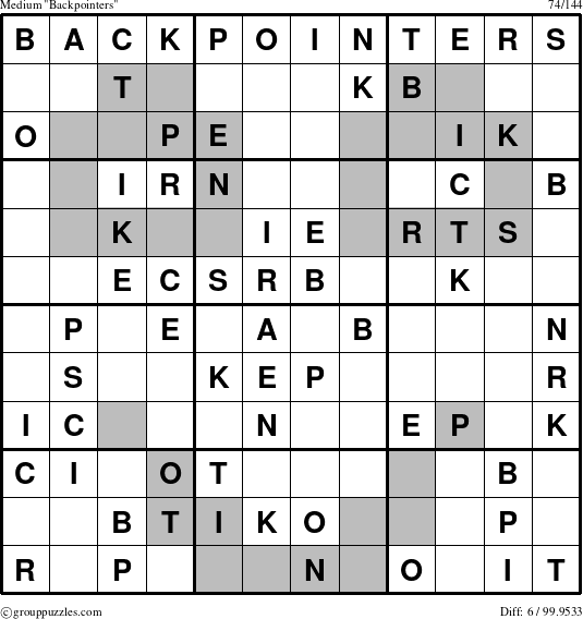 The grouppuzzles.com Medium Backpointers puzzle for 