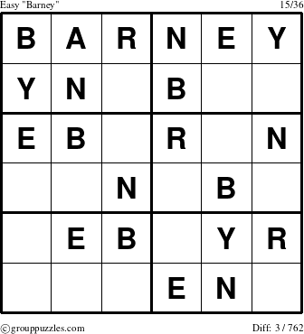 The grouppuzzles.com Easy Barney puzzle for 