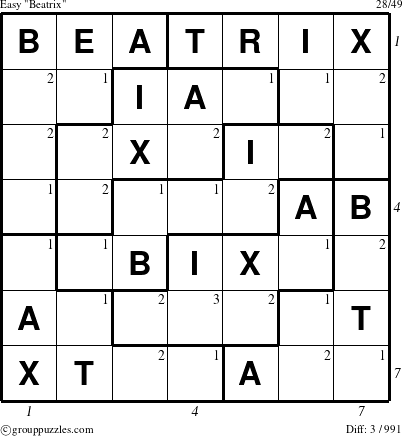 The grouppuzzles.com Easy Beatrix puzzle for , suitable for printing, with all 3 steps marked