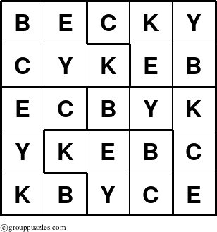 The grouppuzzles.com Answer grid for the Becky puzzle for 