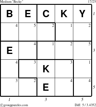 The grouppuzzles.com Medium Becky puzzle for  with all 5 steps marked