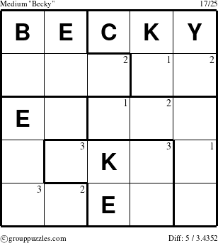 The grouppuzzles.com Medium Becky puzzle for  with the first 3 steps marked