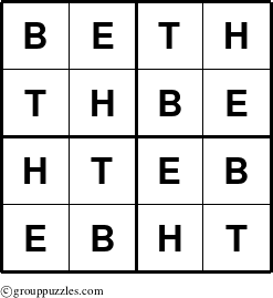 The grouppuzzles.com Answer grid for the Beth puzzle for 