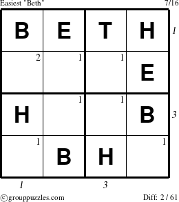 The grouppuzzles.com Easiest Beth puzzle for  with all 2 steps marked