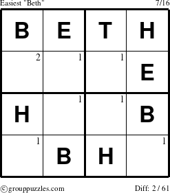 The grouppuzzles.com Easiest Beth puzzle for  with the first 2 steps marked