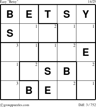 The grouppuzzles.com Easy Betsy puzzle for  with the first 3 steps marked