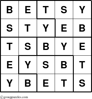 The grouppuzzles.com Answer grid for the Betsy puzzle for 
