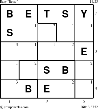 The grouppuzzles.com Easy Betsy puzzle for  with all 3 steps marked