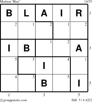 The grouppuzzles.com Medium Blair puzzle for  with all 5 steps marked