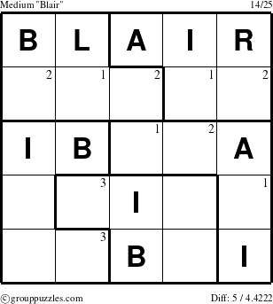 The grouppuzzles.com Medium Blair puzzle for  with the first 3 steps marked