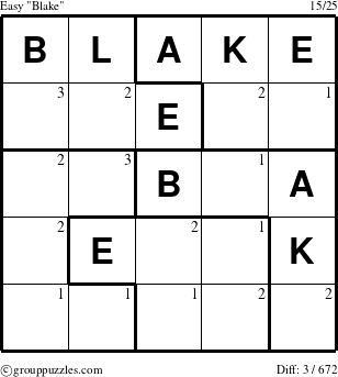 The grouppuzzles.com Easy Blake puzzle for  with the first 3 steps marked