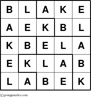 The grouppuzzles.com Answer grid for the Blake puzzle for 