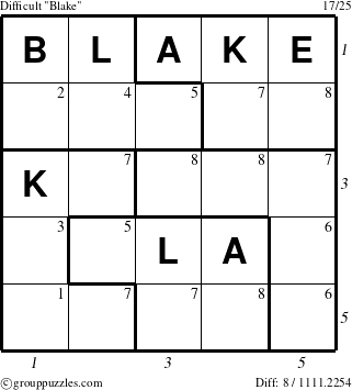 The grouppuzzles.com Difficult Blake puzzle for , suitable for printing, with all 8 steps marked