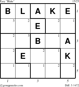 The grouppuzzles.com Easy Blake puzzle for  with all 3 steps marked