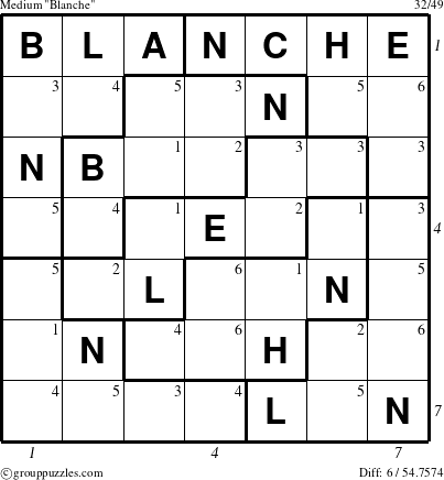 The grouppuzzles.com Medium Blanche puzzle for  with all 6 steps marked