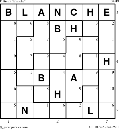 The grouppuzzles.com Difficult Blanche puzzle for , suitable for printing, with all 10 steps marked