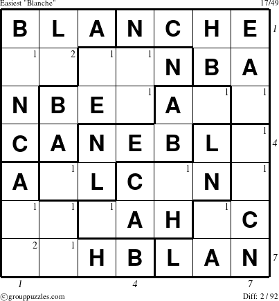 The grouppuzzles.com Easiest Blanche puzzle for , suitable for printing, with all 2 steps marked