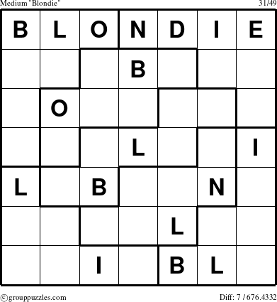 The grouppuzzles.com Medium Blondie puzzle for 