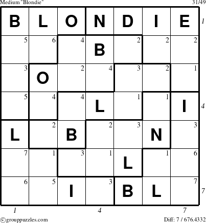 The grouppuzzles.com Medium Blondie puzzle for  with all 7 steps marked