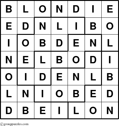 The grouppuzzles.com Answer grid for the Blondie puzzle for 