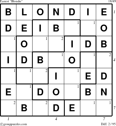 The grouppuzzles.com Easiest Blondie puzzle for , suitable for printing, with all 2 steps marked