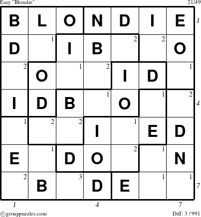 The grouppuzzles.com Easy Blondie puzzle for , suitable for printing, with all 3 steps marked