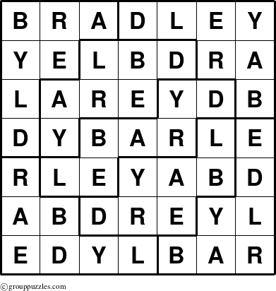 The grouppuzzles.com Answer grid for the Bradley puzzle for 