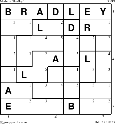 The grouppuzzles.com Medium Bradley puzzle for  with all 5 steps marked