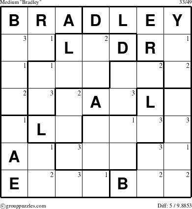 The grouppuzzles.com Medium Bradley puzzle for  with the first 3 steps marked