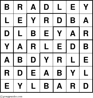 The grouppuzzles.com Answer grid for the Bradley puzzle for 