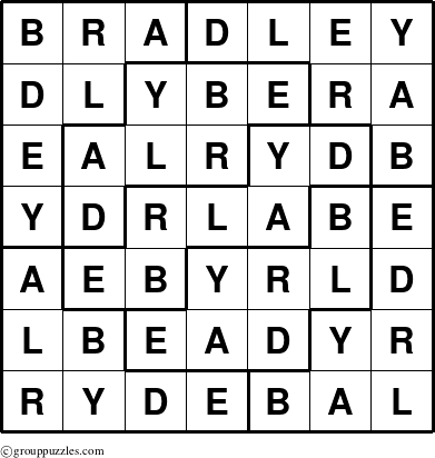 The grouppuzzles.com Answer grid for the Bradley puzzle for 