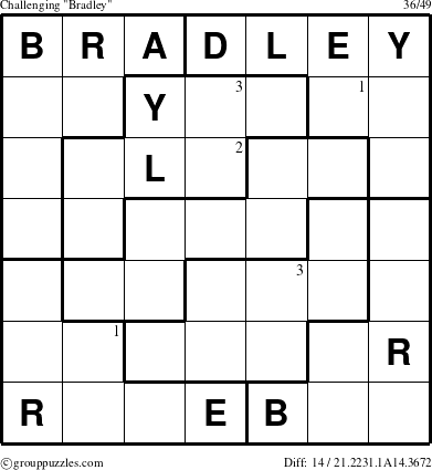 The grouppuzzles.com Challenging Bradley puzzle for  with the first 3 steps marked