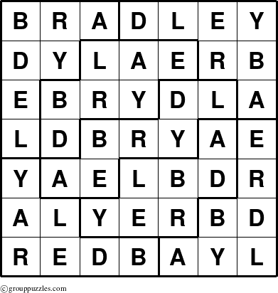 The grouppuzzles.com Answer grid for the Bradley puzzle for 