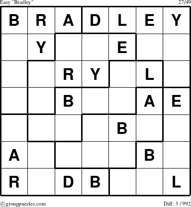 The grouppuzzles.com Easy Bradley puzzle for 