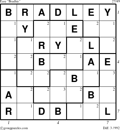 The grouppuzzles.com Easy Bradley puzzle for  with all 3 steps marked