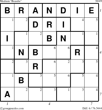 The grouppuzzles.com Medium Brandie puzzle for  with all 6 steps marked