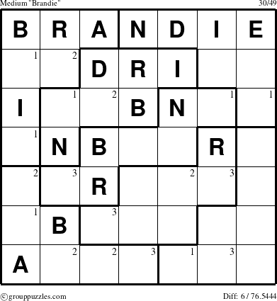 The grouppuzzles.com Medium Brandie puzzle for  with the first 3 steps marked